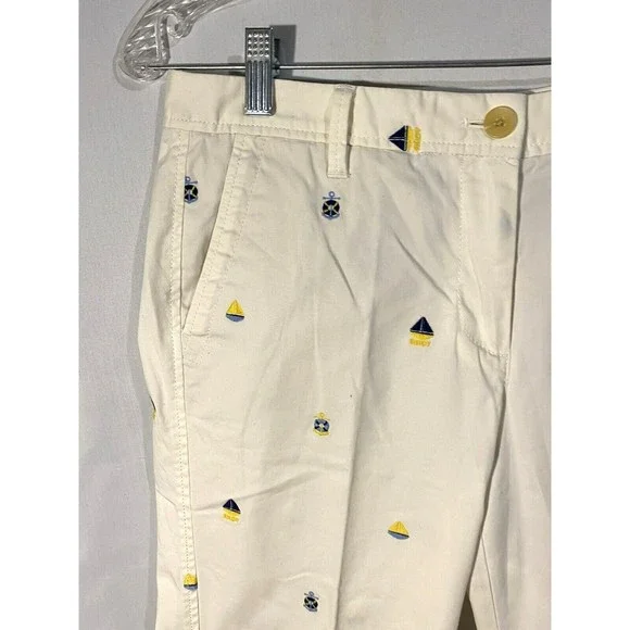 Talbots Pants Embroidered Nautical Sz 4 Ivory Girlfriend Chinos Ankle Length - Picture 4 of 12